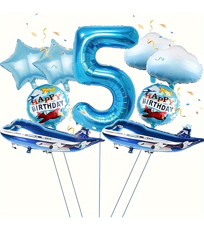 32 إنش بالون فويل رقم 8 أزرق على شكل طائرة لديكور حفلة عيد ميلاد الطيران - Image 5