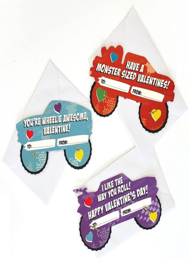 بلاي هاوس مجموعة بطاقات تبادل هدايا عيد الحب للأطفال، تتضمن 28 بطاقة، وشاحنات مونستر ذات عجلات دوارة من بلاي هاوس. - Image 3