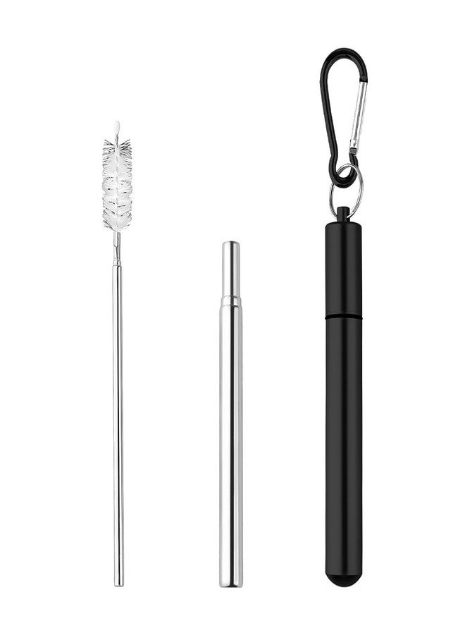 Sisadodo Black Metal Straws Reusable with Case Collapsible Travel Drinking Straws Telescopic Stainless Steel Straw Keychain for Travel Picnic Camping Portable Straw with Cleaning Brush - Image 1