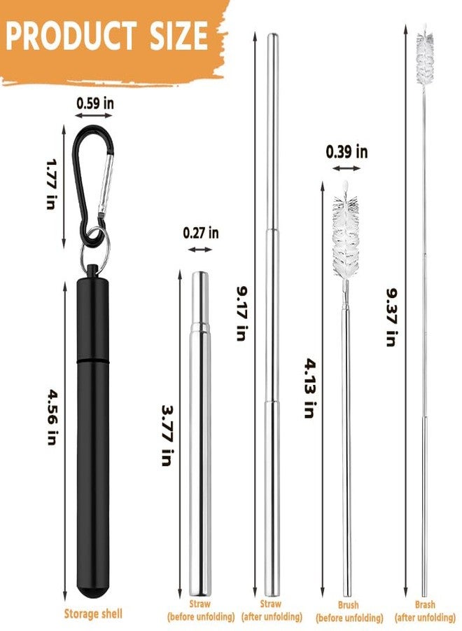Sisadodo Black Metal Straws Reusable with Case Collapsible Travel Drinking Straws Telescopic Stainless Steel Straw Keychain for Travel Picnic Camping Portable Straw with Cleaning Brush - Image 2