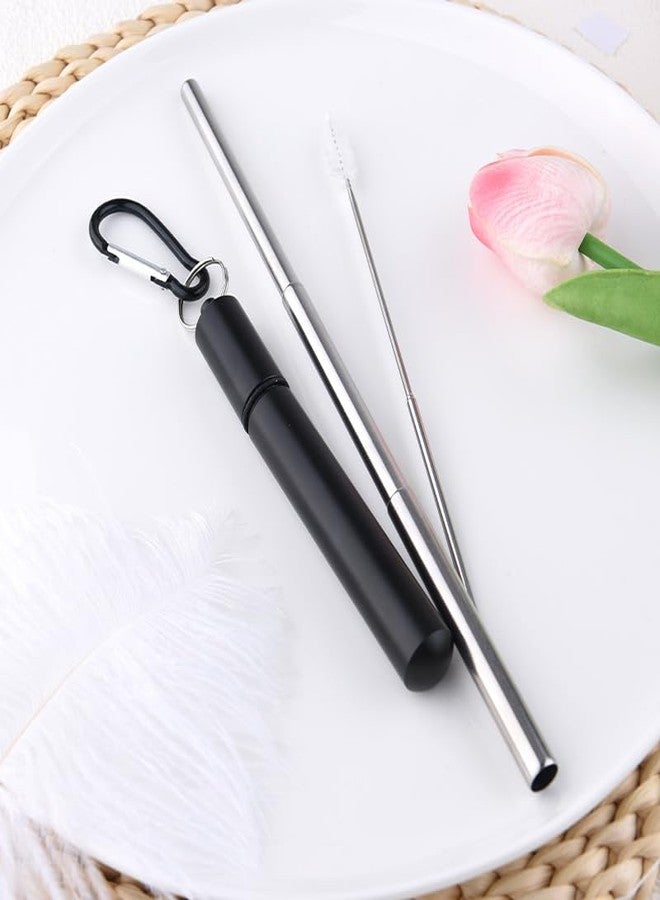 Sisadodo Black Metal Straws Reusable with Case Collapsible Travel Drinking Straws Telescopic Stainless Steel Straw Keychain for Travel Picnic Camping Portable Straw with Cleaning Brush - Image 4