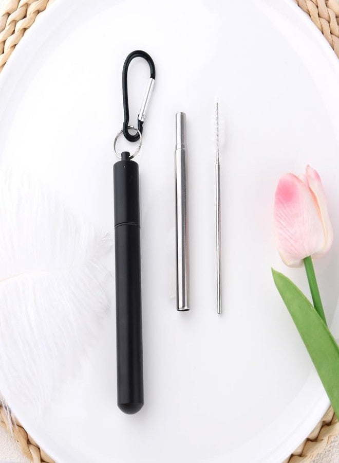 Sisadodo Black Metal Straws Reusable with Case Collapsible Travel Drinking Straws Telescopic Stainless Steel Straw Keychain for Travel Picnic Camping Portable Straw with Cleaning Brush - Image 5