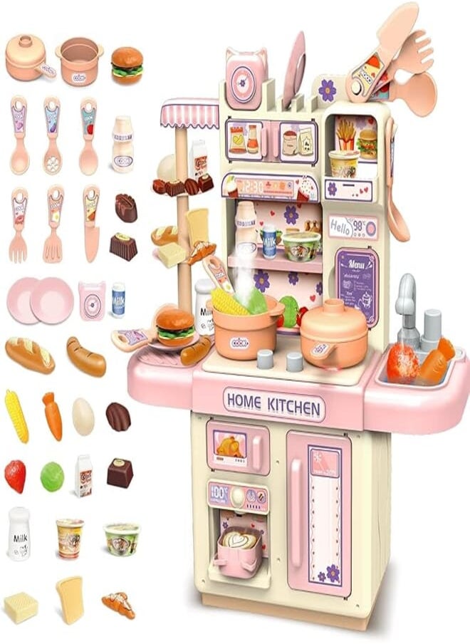 BAYBEE Baybee Kitchen Toy for Kids, Toddler - Kitchen Playset, Kitchen Accessories with Role Playing Game Food and Cooking Playset for Toddlers, 35 PCS Indoor Play Set for 1 to 4 Years Girl Boy (Pink) 