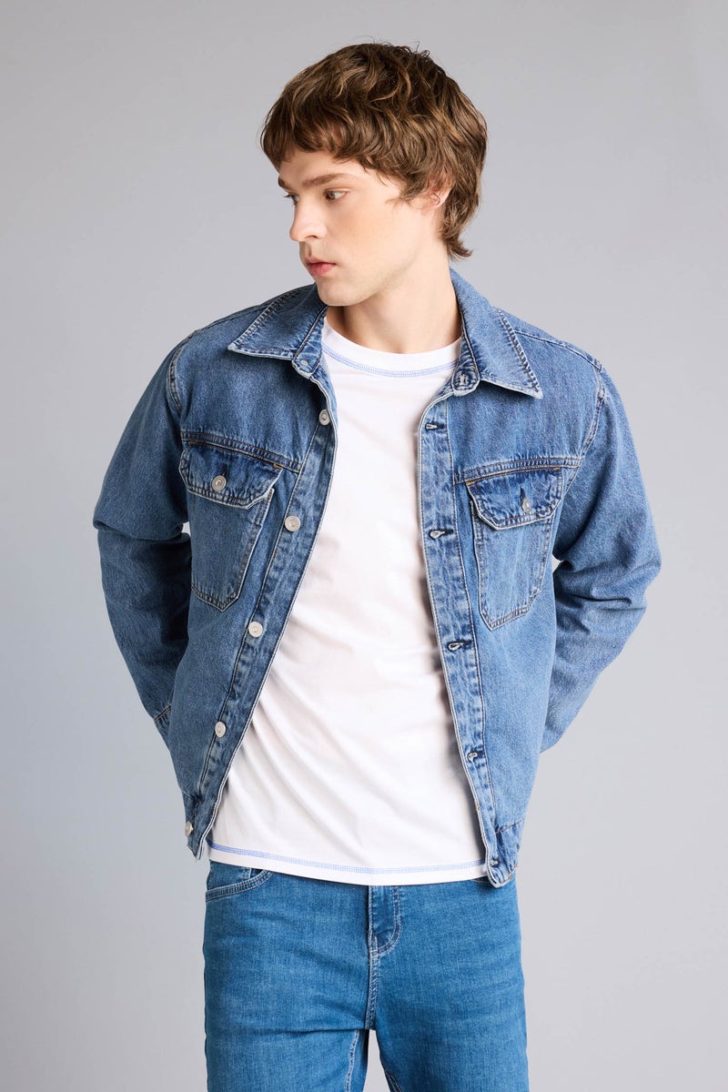 DeFacto Blue Man Regular Fit Cotton Jacket Casual - Image 3