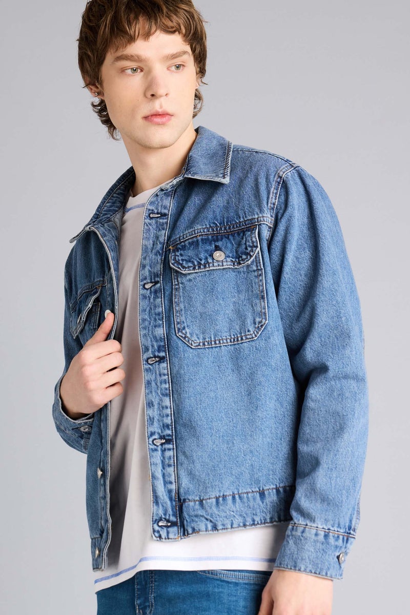 DeFacto Blue Man Regular Fit Cotton Jacket Casual - Image 1