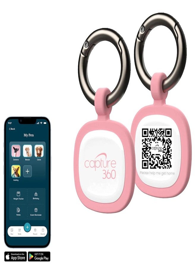 Capture 360 بطاقة تعريف الحيوانات الأليفة الذكية الصامتة المصنوعة من السيليكون بتقنية Capture 360 QR Code و NFC - مقاومة للماء، متينة، قابلة للتخصيص - سهلة الإعداد، خاصية البحث عن الحيوانات الأليفة المفقودة، خيار التخزين السحابي (وردي) - Image 1