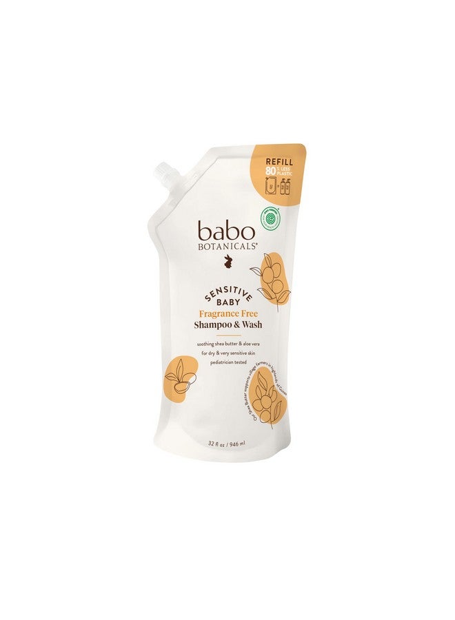 Babo Botanicals Sensitive Baby Fragrance-Free 2-in-1 Shampoo & Wash - Shea Butter, Calendula & Aloe Vera - EWG Verified - Cruelty-Free- Pediatrician Tested - For Babies & Kids - Refill pouch 32 fl.oz. - Image 1