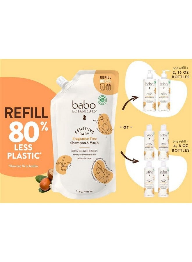Babo Botanicals Sensitive Baby Fragrance-Free 2-in-1 Shampoo & Wash - Shea Butter, Calendula & Aloe Vera - EWG Verified - Cruelty-Free- Pediatrician Tested - For Babies & Kids - Refill pouch 32 fl.oz. - Image 3