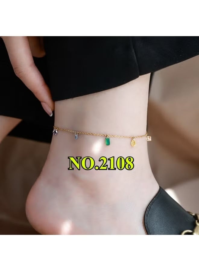 Ucanbe سوار كاحل مزدوج الطبقة مطلي بالذهب عيار 18 للنساء - سلسلة من الفولاذ المقاوم للصدأ ذات وجهين أنيق - Image 4