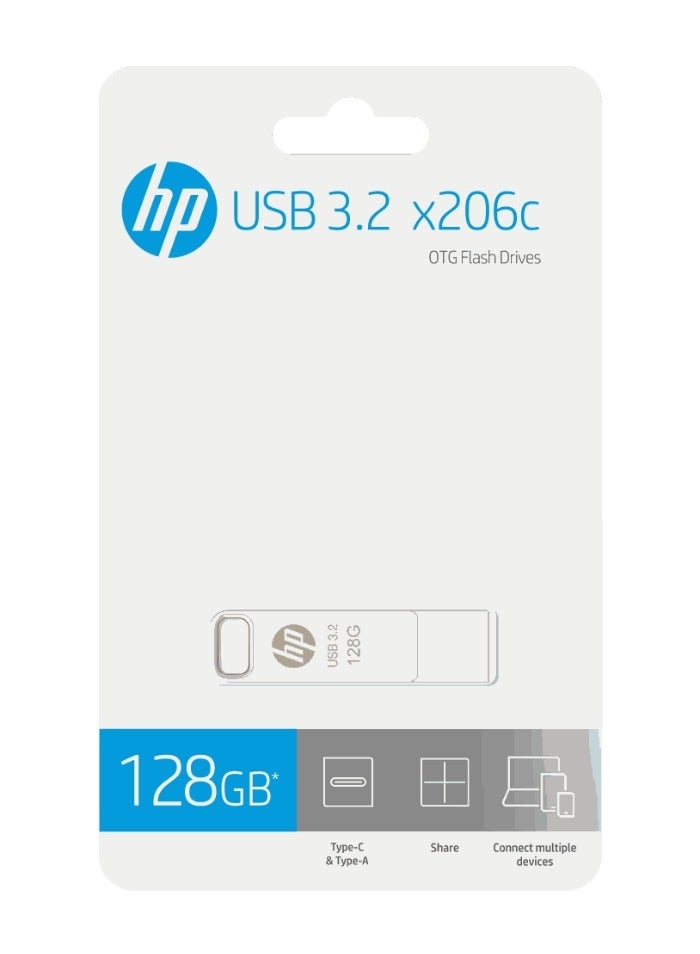 HP 128 جيجابايت x206c OTG نوع-C USB 3.2 فلاش درايف مزدوج لجهاز آيفون 15 آيفون 16 جهاز أندرويد لوحي كمبيوتر محمول - Image 2