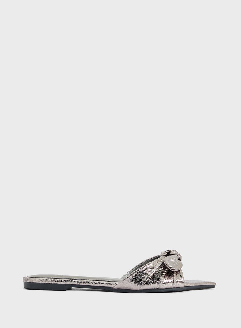 Ginger Pointed Flat Sandal With Bow - Image 1