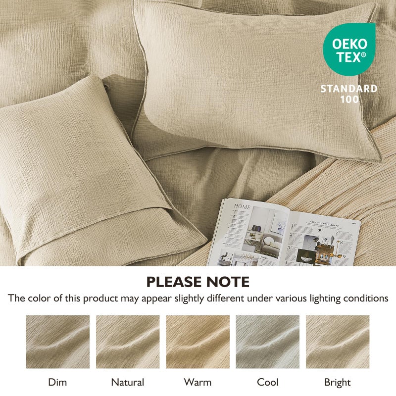 EMME Muslin Cotton Duvet Cover Set Light Tan Queen Size Linen Like Soft Breathable Lightweight Summer Comforter Cover Set with Zipper Closure (Light Tan, Queen, 90"x90") - Image 5