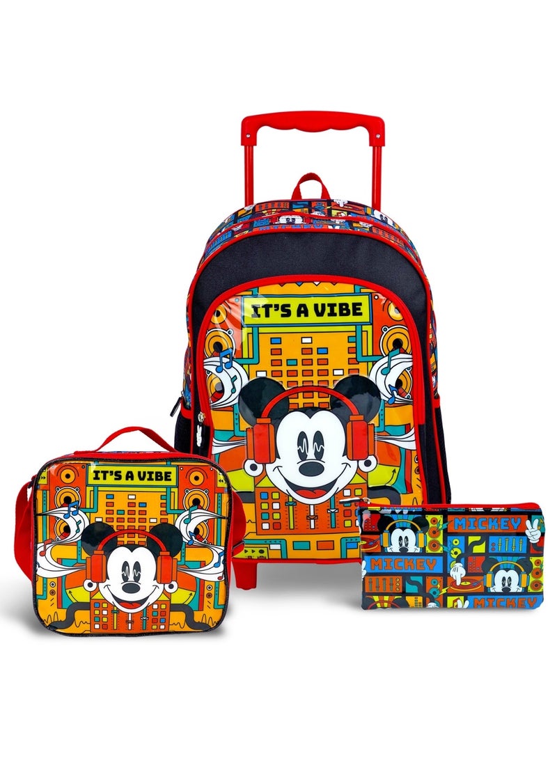 Disney - Mickey Mouse  16 Inch Kids 3-in-1 Trolley School Bag Set - Ergonomic Backpack, Insulated Lunch Bag & Pencil Case,Lightweight, Durable, Students 6+ - Perfect for Travel & School,For Boys - Image 1