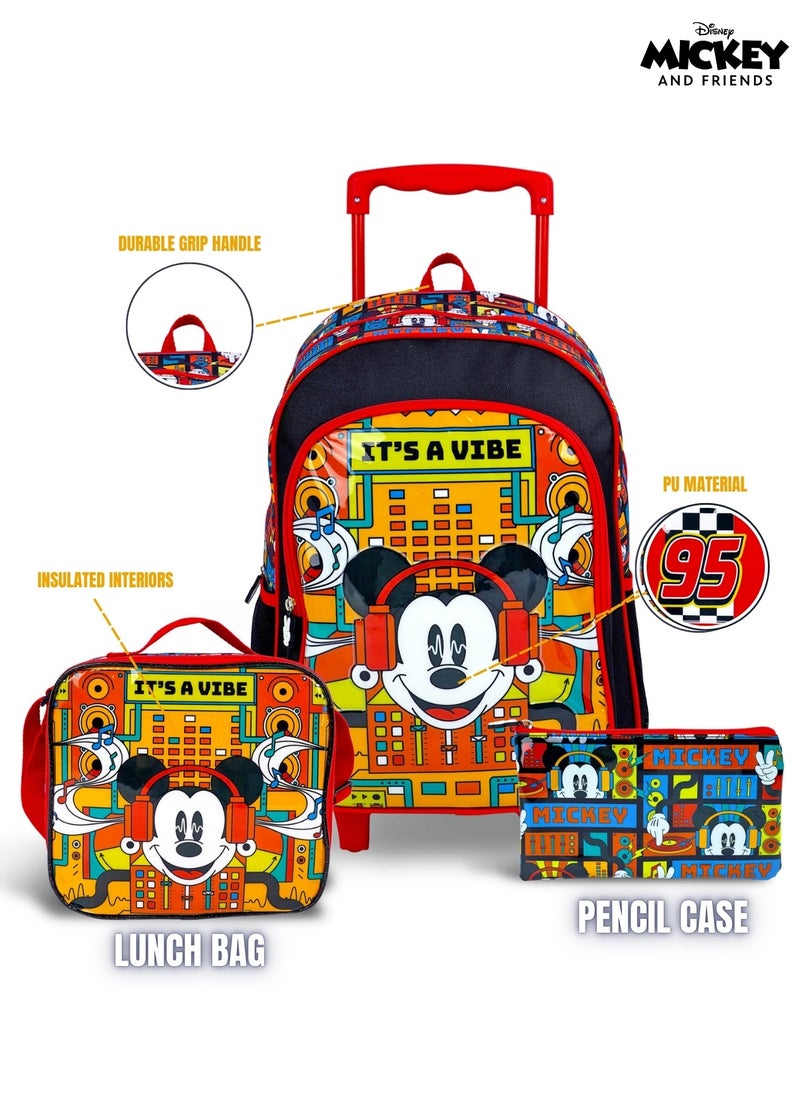 Disney - Mickey Mouse  16 Inch Kids 3-in-1 Trolley School Bag Set - Ergonomic Backpack, Insulated Lunch Bag & Pencil Case,Lightweight, Durable, Students 6+ - Perfect for Travel & School,For Boys - Image 1