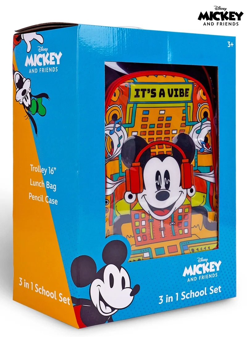 Disney Mickey Mouse  16 Inch Kids 3-in-1 Trolley School Bag Set - Ergonomic Backpack, Insulated Lunch Bag & Pencil Case,Lightweight, Durable, Students 6+ - Perfect for Travel & School,For Boys