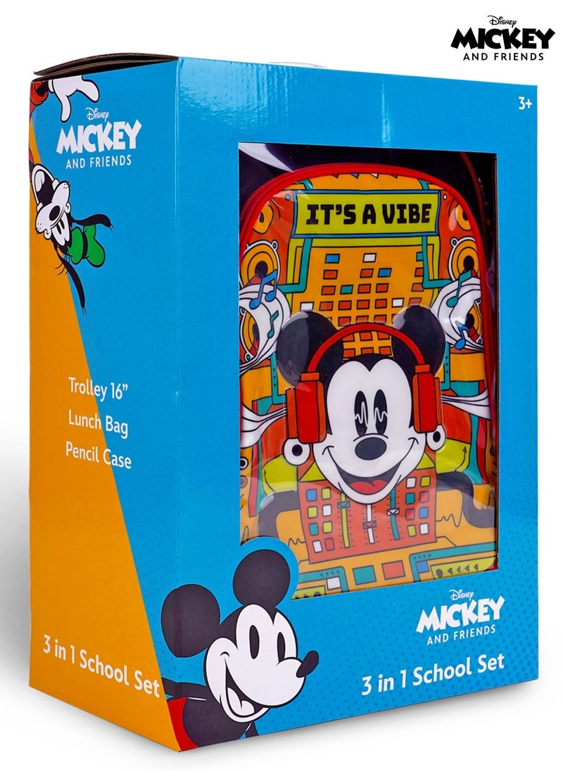Disney - Mickey Mouse  16 Inch Kids 3-in-1 Trolley School Bag Set - Ergonomic Backpack, Insulated Lunch Bag & Pencil Case,Lightweight, Durable, Students 6+ - Perfect for Travel & School,For Boys - Image 1