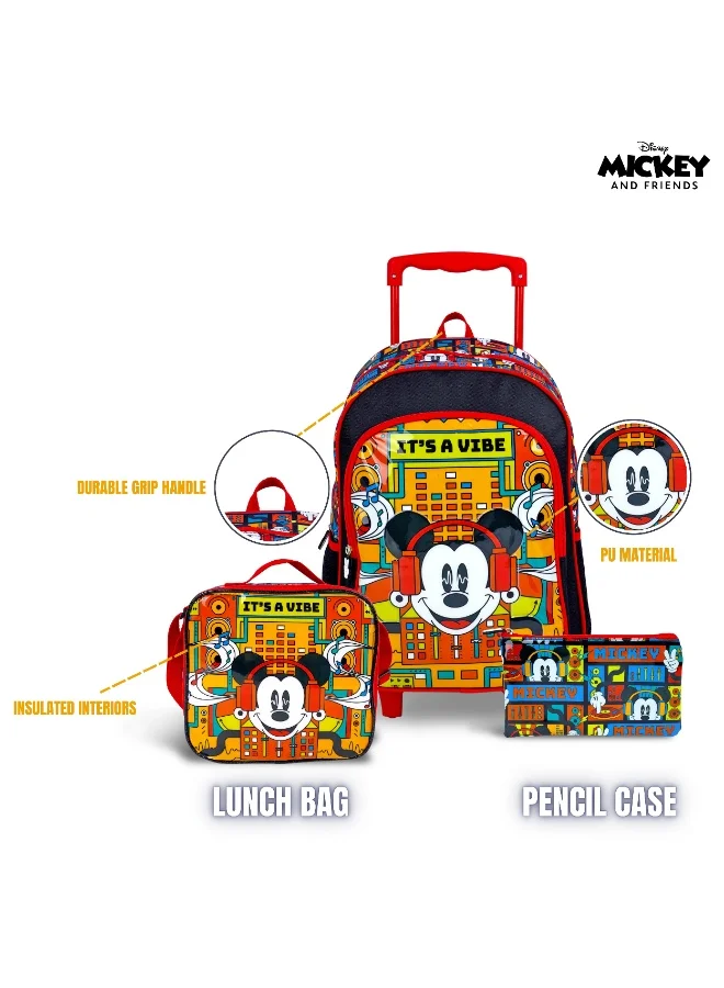 Disney  Mickey Mouse  16 Inch Kids 3-in-1 Trolley School Bag Set - Ergonomic Backpack, Insulated Lunch Bag & Pencil Case,Lightweight, Durable, Students 6+ - Perfect for Travel & School,For Boys  | Best Price UAE