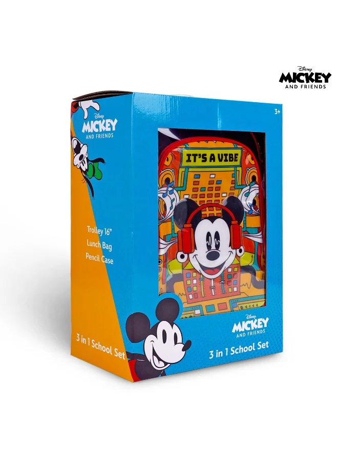 Disney  Mickey Mouse  16 Inch Kids 3-in-1 Trolley School Bag Set - Ergonomic Backpack, Insulated Lunch Bag & Pencil Case,Lightweight, Durable, Students 6+ - Perfect for Travel & School,For Boys  | Best Price UAE