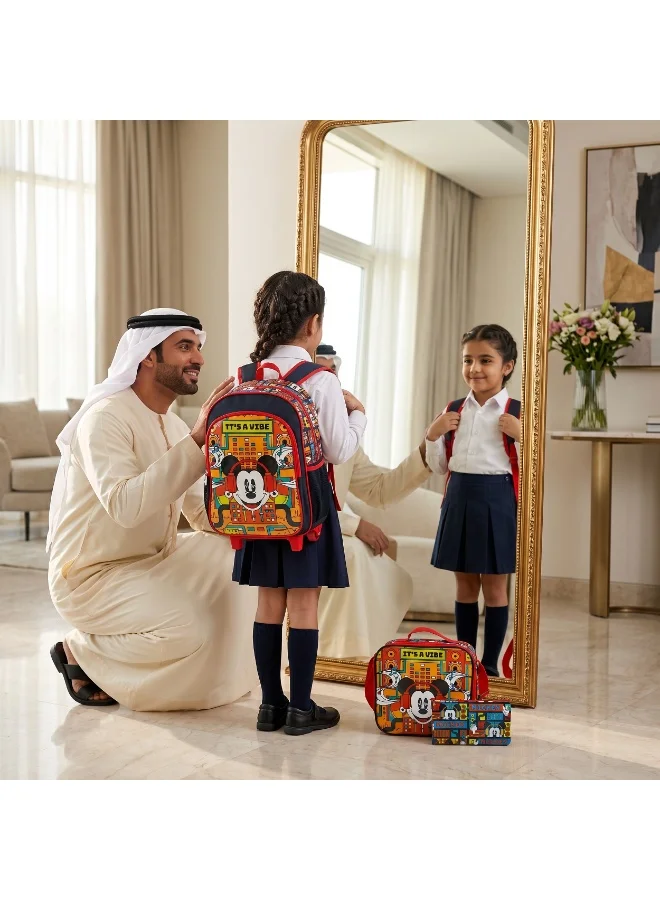 Disney  Mickey Mouse  16 Inch Kids 3-in-1 Trolley School Bag Set - Ergonomic Backpack, Insulated Lunch Bag & Pencil Case,Lightweight, Durable, Students 6+ - Perfect for Travel & School,For Boys  | Best Price UAE