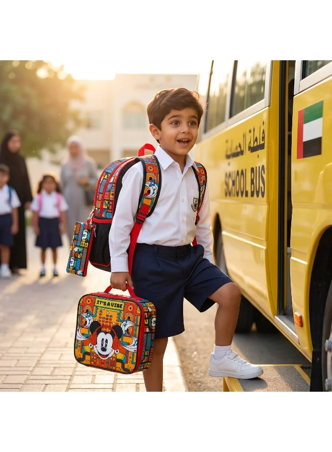 Disney  Mickey Mouse  16 Inch Kids 3-in-1 Trolley School Bag Set - Ergonomic Backpack, Insulated Lunch Bag & Pencil Case,Lightweight, Durable, Students 6+ - Perfect for Travel & School,For Boys  | Best Price UAE