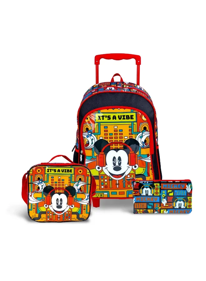 Mickey Mouse  16 Inch Kids 3-in-1 Trolley School Bag Set - Ergonomic Backpack, Insulated Lunch Bag & Pencil Case,Lightweight, Durable, Students 6+ - Perfect for Travel & School,For Boys