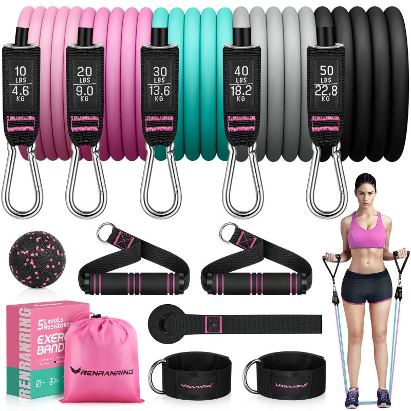 RENRANRING Resistance Bands for Working Out, 150LBS Exercise Bands, Workout Bands, Resistance Bands Set with Handles for Men Women, Legs Ankle Straps for Muscle Training - Image 1