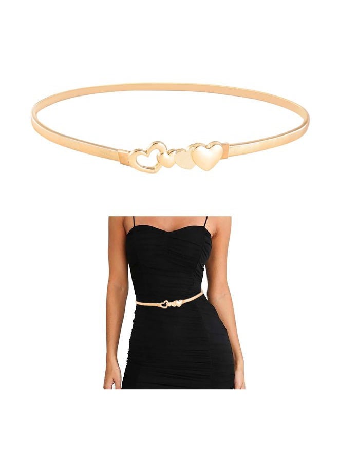 E-Clover Womens Fashion Metal Stretch Waist Skinny Belt Waistband, Gold Heart, 0.8CM(W) x 70CM(L) - Image 1