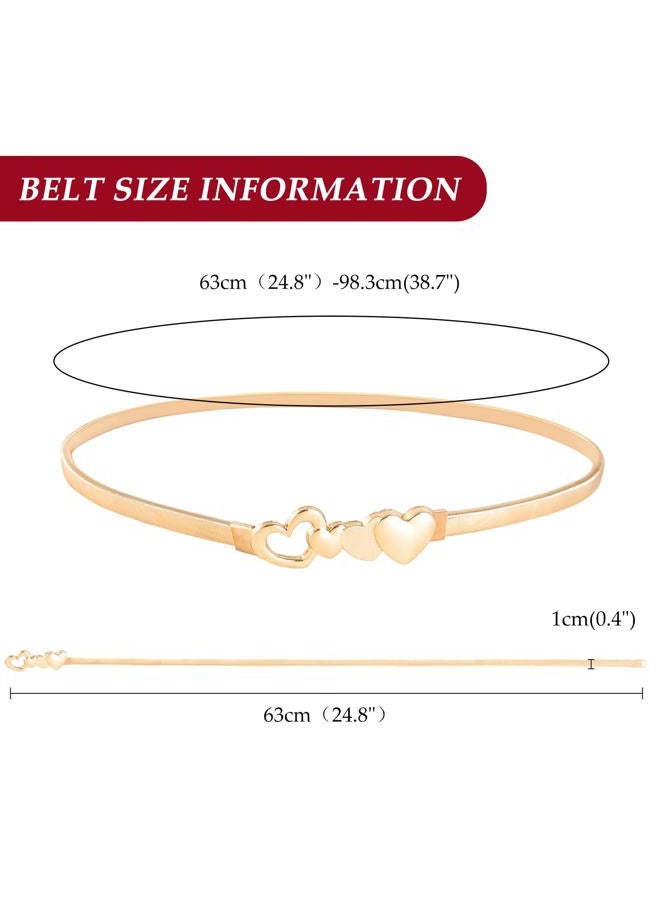 E-Clover Womens Fashion Metal Stretch Waist Skinny Belt Waistband, Gold Heart, 0.8CM(W) x 70CM(L) - Image 2