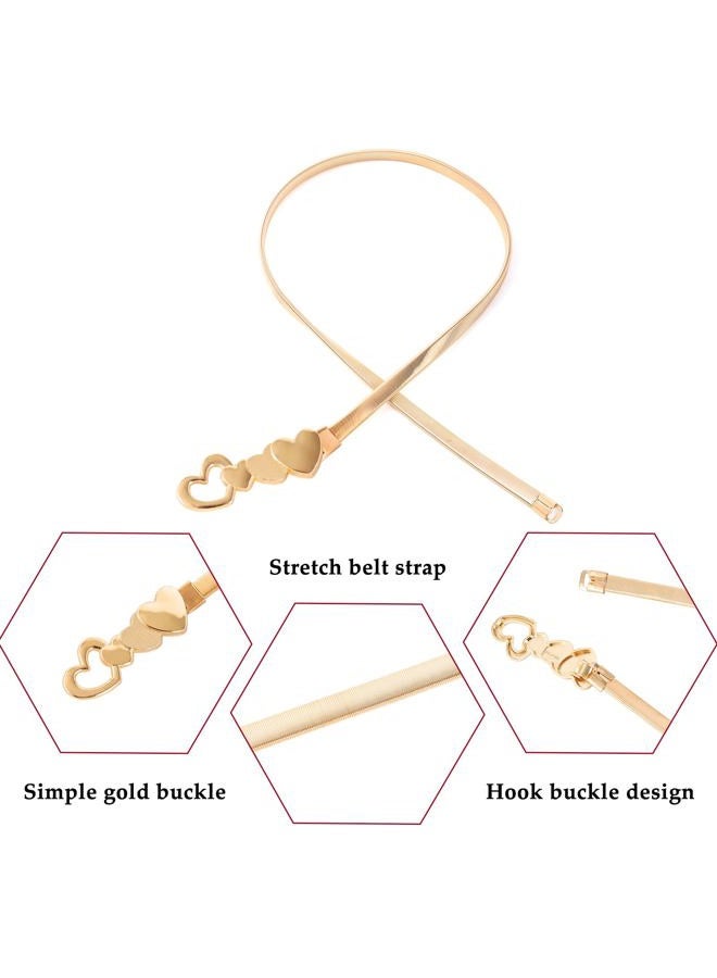 E-Clover Womens Fashion Metal Stretch Waist Skinny Belt Waistband, Gold Heart, 0.8CM(W) x 70CM(L) - Image 3