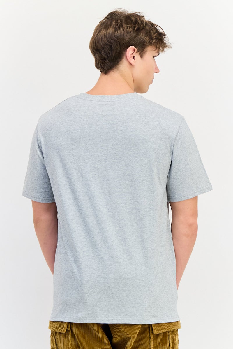 YOTO Men Crew Neck Short Sleeves Graphic Print T-Shirt, Grey - Image 3