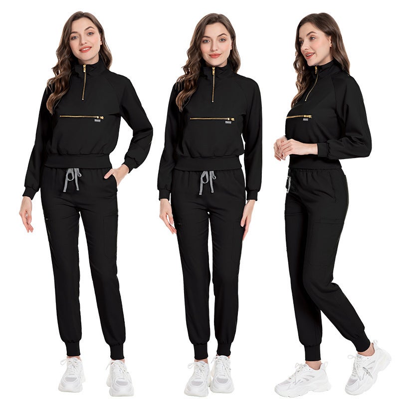 Long Sleeve Scrub Set Elastic Hospital Uniforms 42035 Black  - Image 4