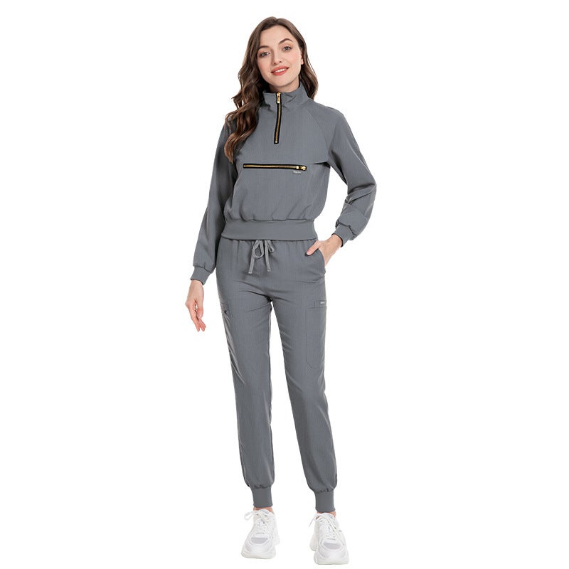 Long Sleeve Scrub Set Elastic Hospital Uniforms 42035 Black  - Image 5
