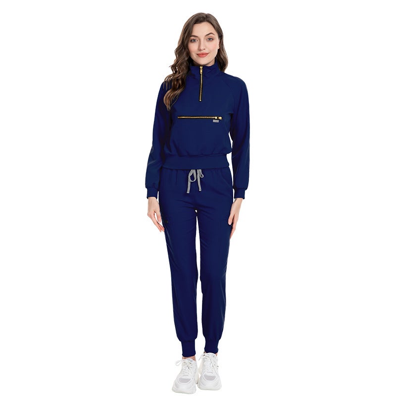 Long Sleeve Scrub Set Elastic Hospital Uniforms 42035 Black  - Image 3