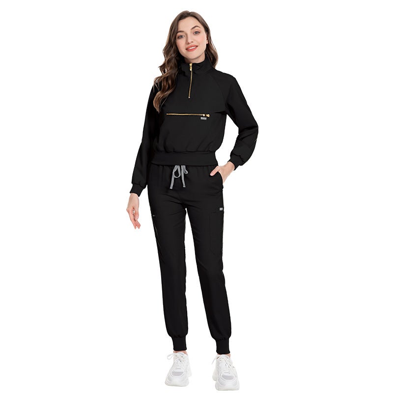 Long Sleeve Scrub Set Elastic Hospital Uniforms 42035 Black  - Image 1