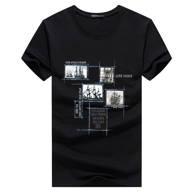 Round Neck Men'S Cotton Short Sleeve T-Shirt Casual Blood Men'S Solid Color Large Size Men'S T - Image 2