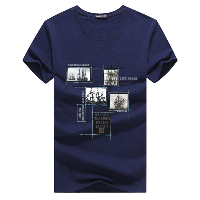 Round Neck Men'S Cotton Short Sleeve T-Shirt Casual Blood Men'S Solid Color Large Size Men'S T - Image 3