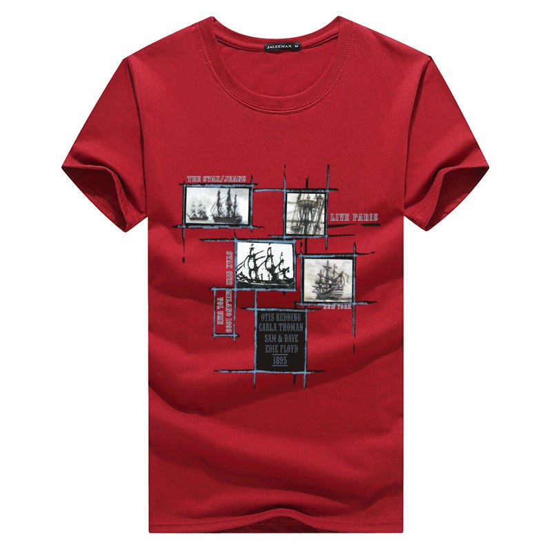 Round Neck Men'S Cotton Short Sleeve T-Shirt Casual Blood Men'S Solid Color Large Size Men'S T - Image 1