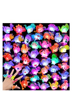 48 Pcs 3D Dinosaur LED Glow Rings - Light Up Dinosaur Toys for Kids, Perfect for Glow in the Dark Parties, Classroom Prizes, Treasure Box Goodie Bags, and Party Favors for Boys and Girls.