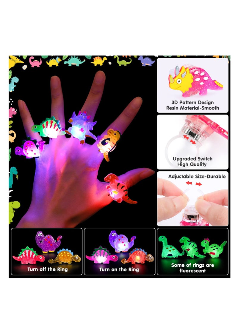 Generic - 48 Pcs 3D Dinosaur LED Glow Rings - Light Up Dinosaur Toys for Kids, Perfect for Glow in the Dark Parties, Classroom Prizes, Treasure Box Goodie Bags, and Party Favors for Boys and Girls. - Image 1