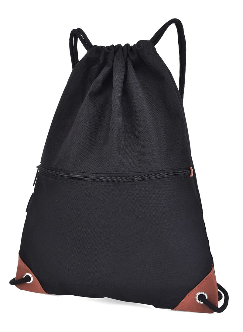 KASTWAVE Drawstring Backpack Water Resistant Drawstring Bags for Men Women Black Sackpack for Gym Shopping Sport Yoga School PE Bag Waterproof School Rucksack Water Resistant for Beach Holidays - Image 1