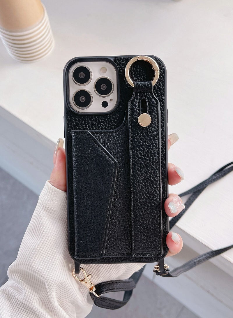 Suteni Back Cover Wristband Card Slots Leather Phone Case for iPhone