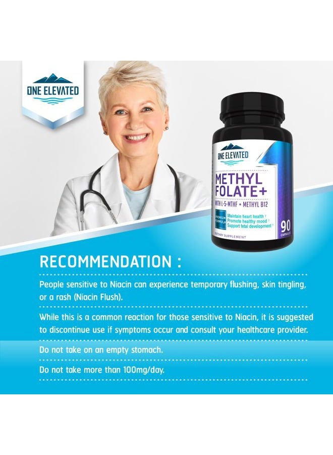 One Elevated Double Strength & Most Bioactive Methyl Folate! Uniquely Formulated with Highest Pharmaceutical Grade Methylcobalamin (B12), Niacin, B1, B2 B6. Works Synergistically for Max Results-3 Month Supply - Image 5