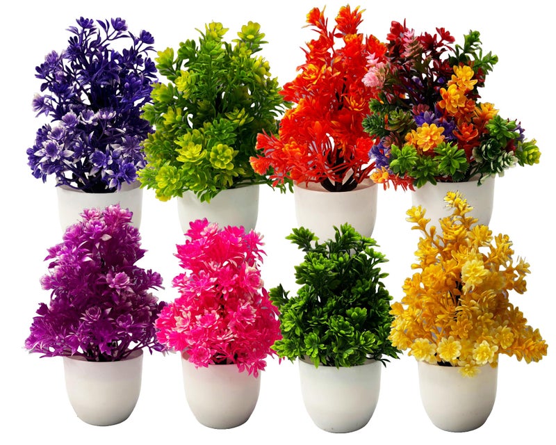 Dekorly Multicolor Artificial Potted Plants, 8 Pack Artificial Plastic Eucalyptus Plants Small Indoor Potted Houseplants, Small Faux Plants for Home Decor Bathroom Office (Height : 17CM, Multi-A) - Image 1