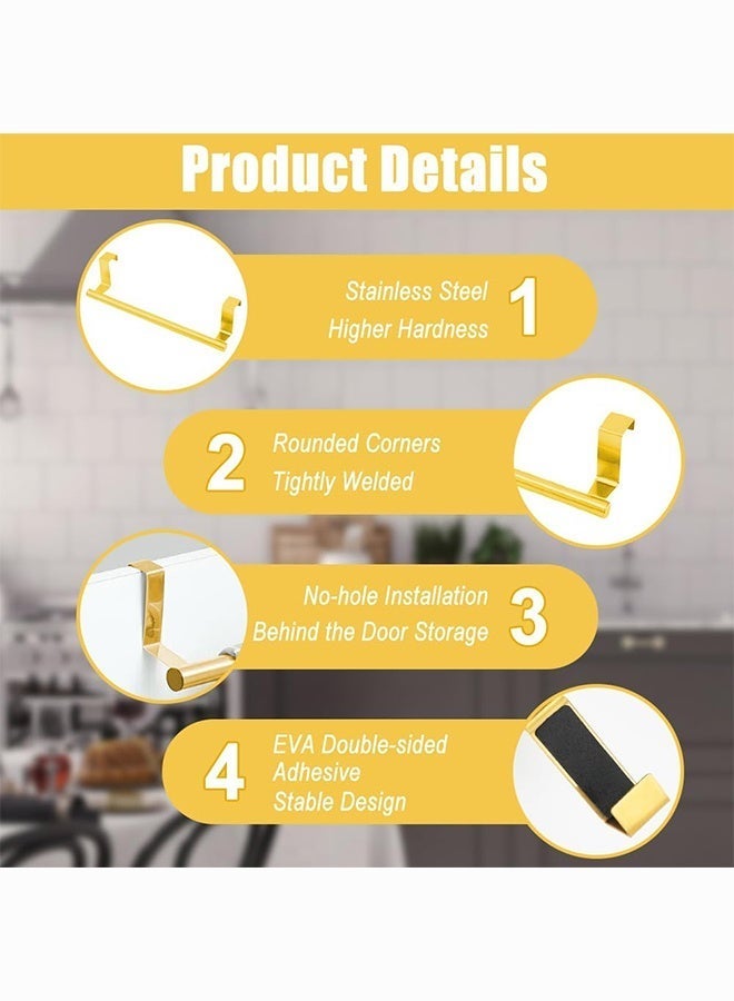 BELANO 2 Pack Over Cabinet Door Towel Bars with Hooks Stainless Steel Gold Towel Holders Kitchen Bathroom Organizer - Image 3