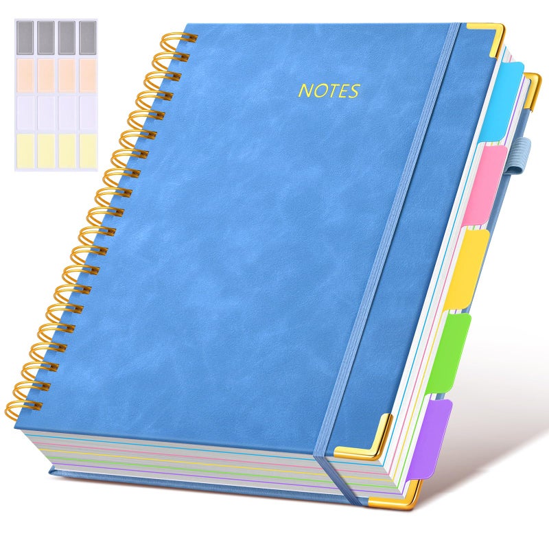 dilitego Hardcover Spiral Notebook 8.5"x11" Journal with Removable Dividers Tabs, 300 Pages Leather 5 Subject Notebook College Ruled, Large Notebooks for Work School, Lined Journal for Women, A4 Light Blue - Image 1