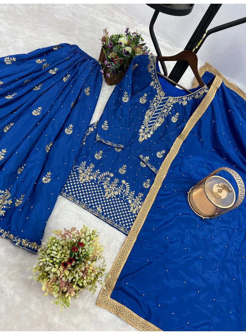 Super Asian Designer Palazo Set with Embroidery, Sequence & Riveted Moti Work | Fully Stitched  - Image 4
