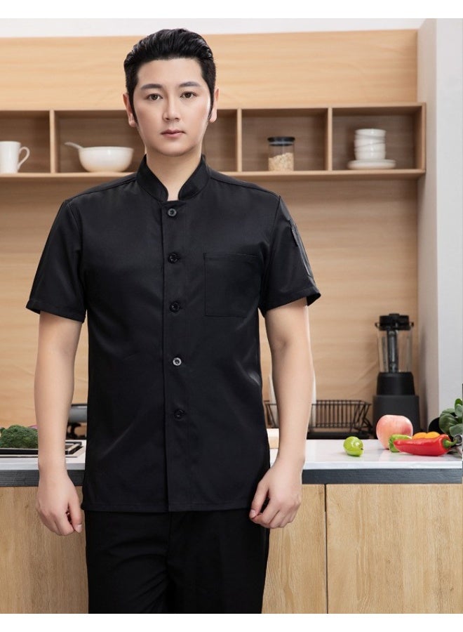 NIBEMINENT Hotel Chef Overalls Men's Short Sleeve Dining Kitchen StaffChef Uniform Summer Half Sleeve  - Image 1