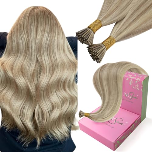 YoungSee I Tip Hair Extensions Human Hair Blonde I Tips Hair Extensions Real Human Hair Golden Blonde Highlight Tip Hair Extensions Real Human Hair Short Hair 14 Inch Stick Tip Hair Extensions 50g 80s