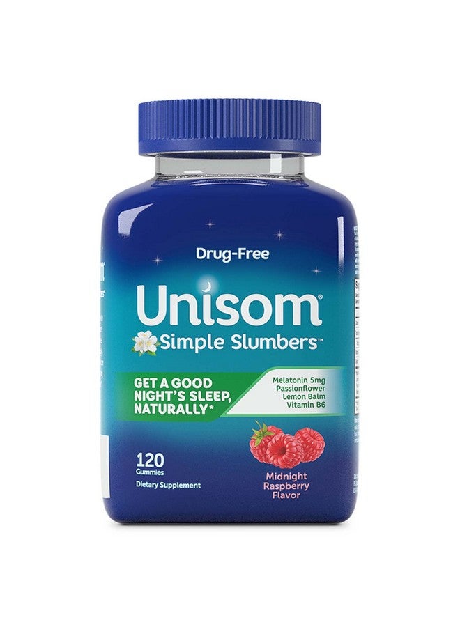 Unisom Simple Slumbers Drug-Free Sleep Aid Gummies, Melatonin 5mg, Sleep Support for Adults, Midnight Raspberry Flavor, 120 Count - Image 1