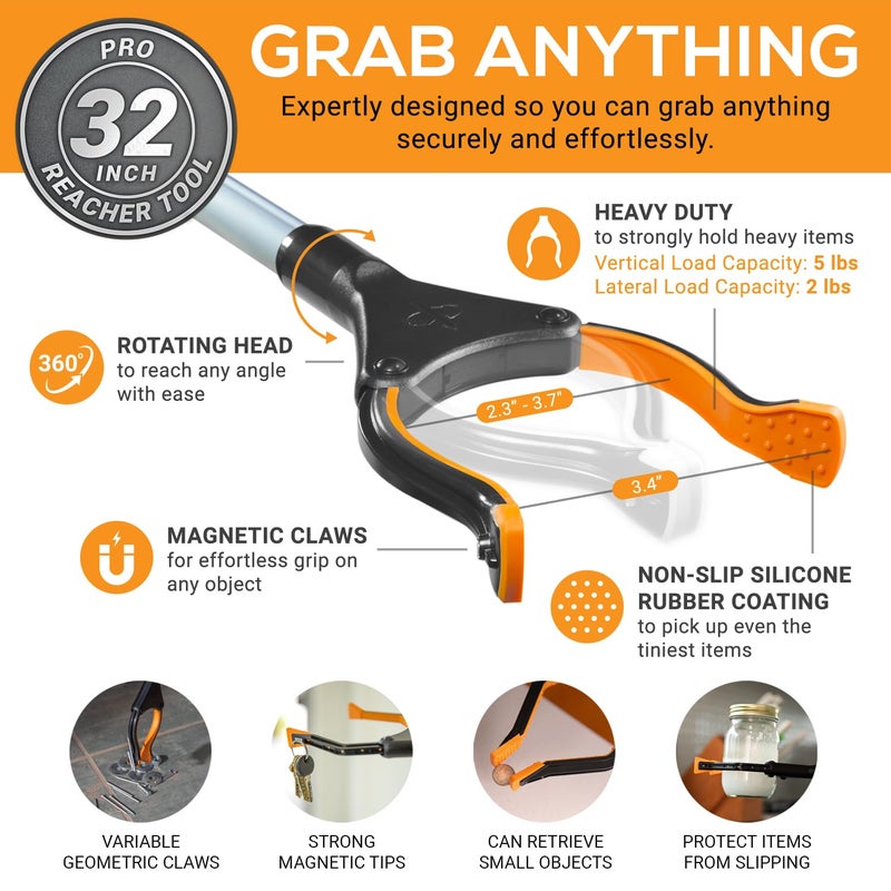 EZPIK Pro 32" Foldable Grabber Reacher Tool for Seniors - Grabbers for Elderly Reaching Tool Heavy Duty Pickup Trash Picker Upper Equipment - Claw Grabber Stick for Reaching Aids, Weed Gripper - Image 5